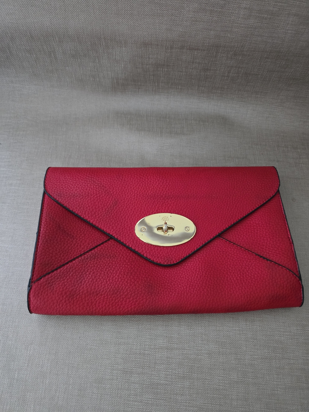 Mulberry Red Leather Continental Wallet Clutch Gold Tone Hardware